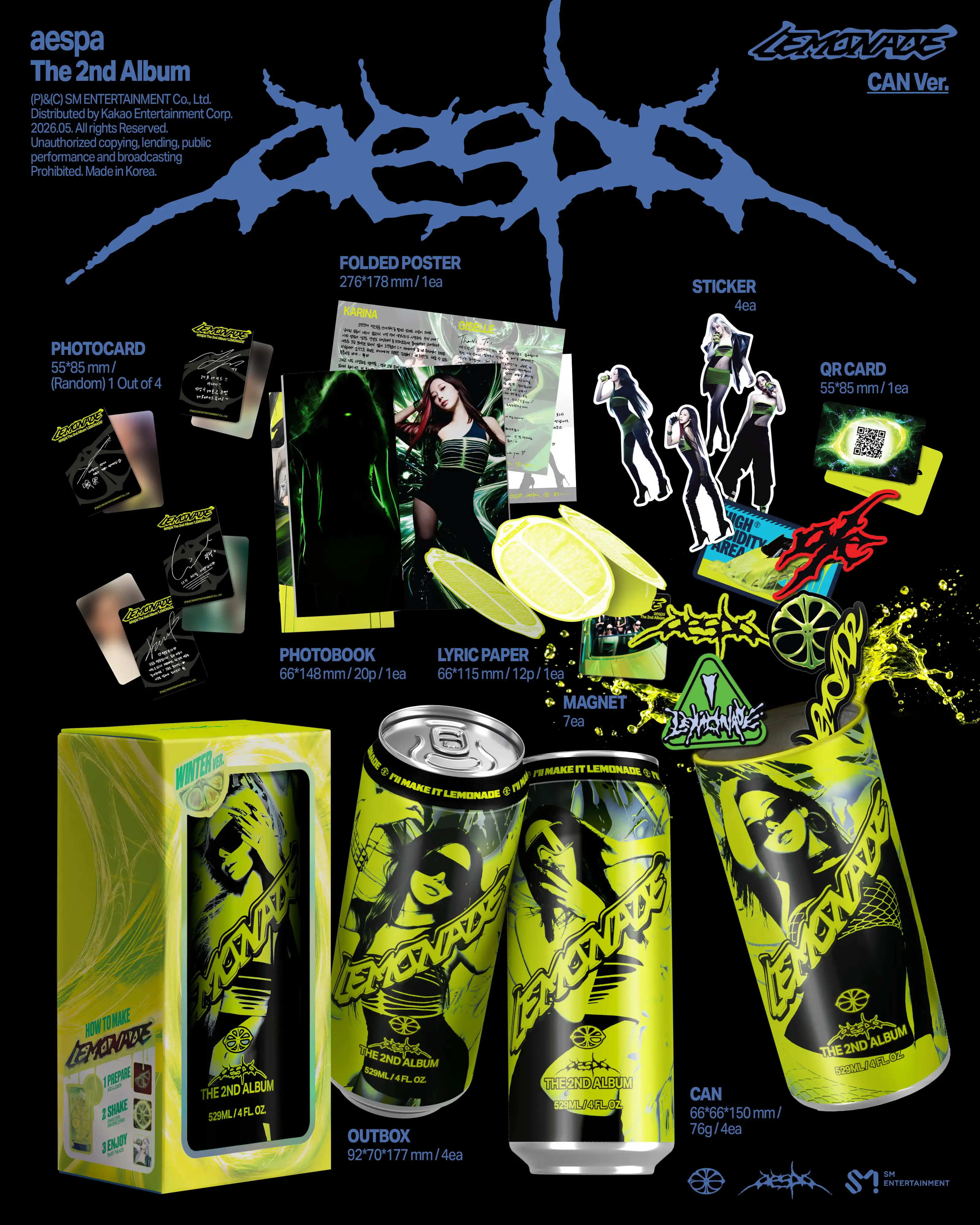 aespa LEMONADE トレカ ワーナーミュージック 4種セット AESPA LEMONADE CAN Ver. SMART ALBUM